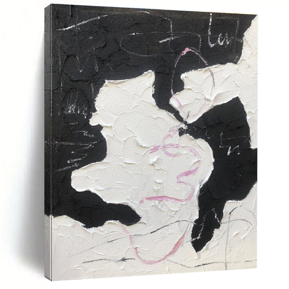 “Textured Black - White - Pink” - Black, White, Pink Textured Abstract Painting On Canvas PS0773