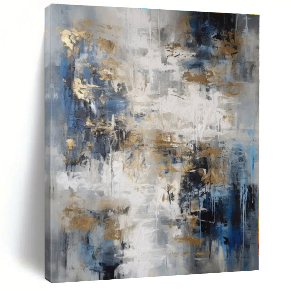 “Blue - Gray - Gold Dynamic Abstraction” - Blue, Gray, Gold Abstract Painting On Canvas PS0537