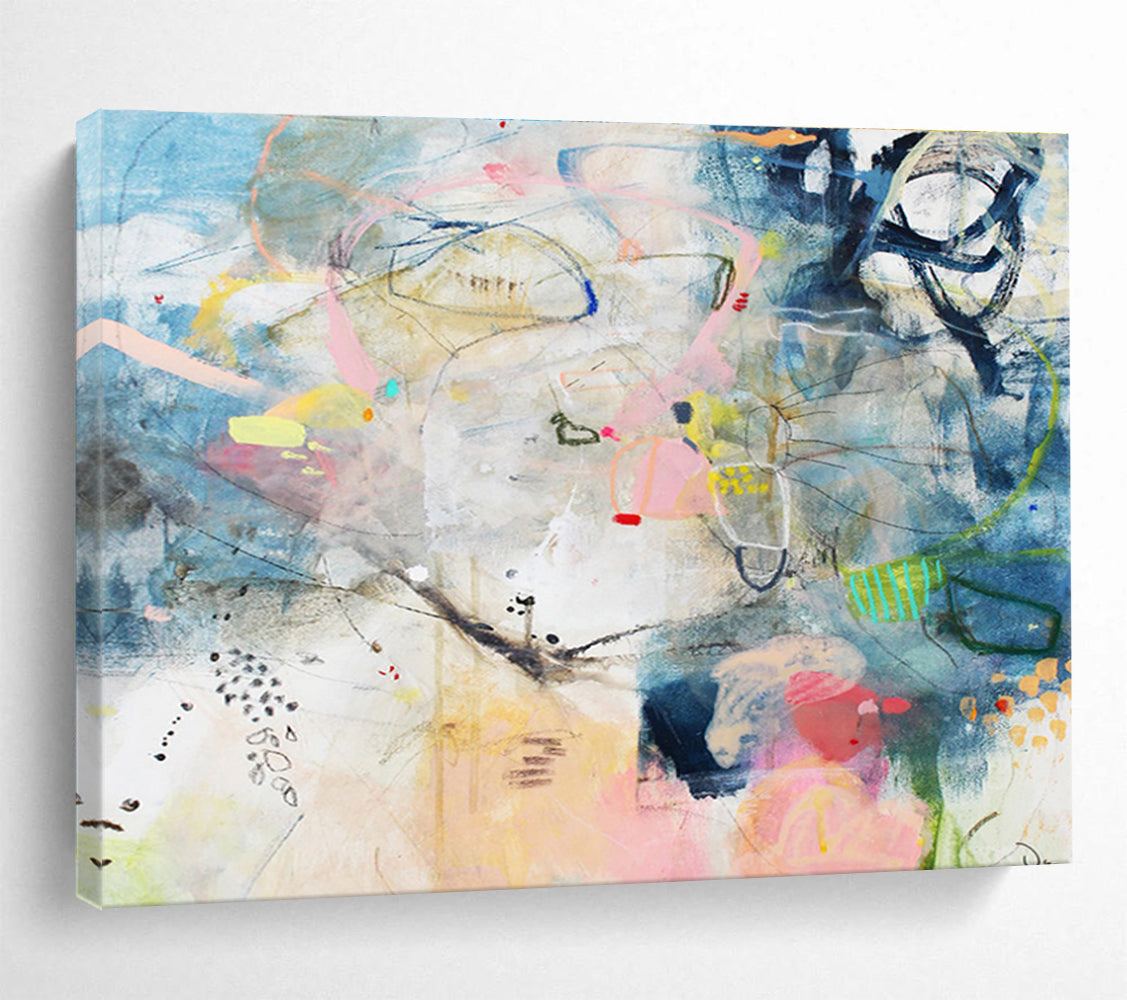 Blue - Dominant Abstract with Details Painting On Canvas DKS077