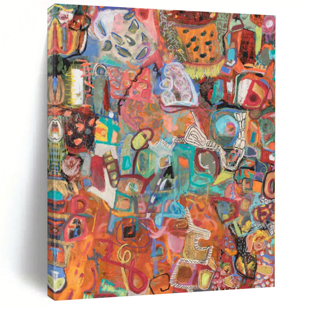 Colorful, Vibrant Shapes with Eclectic Patterns "Carnival Chaos" Abstract Painting On Canvas PS1169