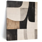 Black, White, Gray, Brown with Curved Geometric Shapes "Organic Geometry" Abstract Painting On Canvas PS1371