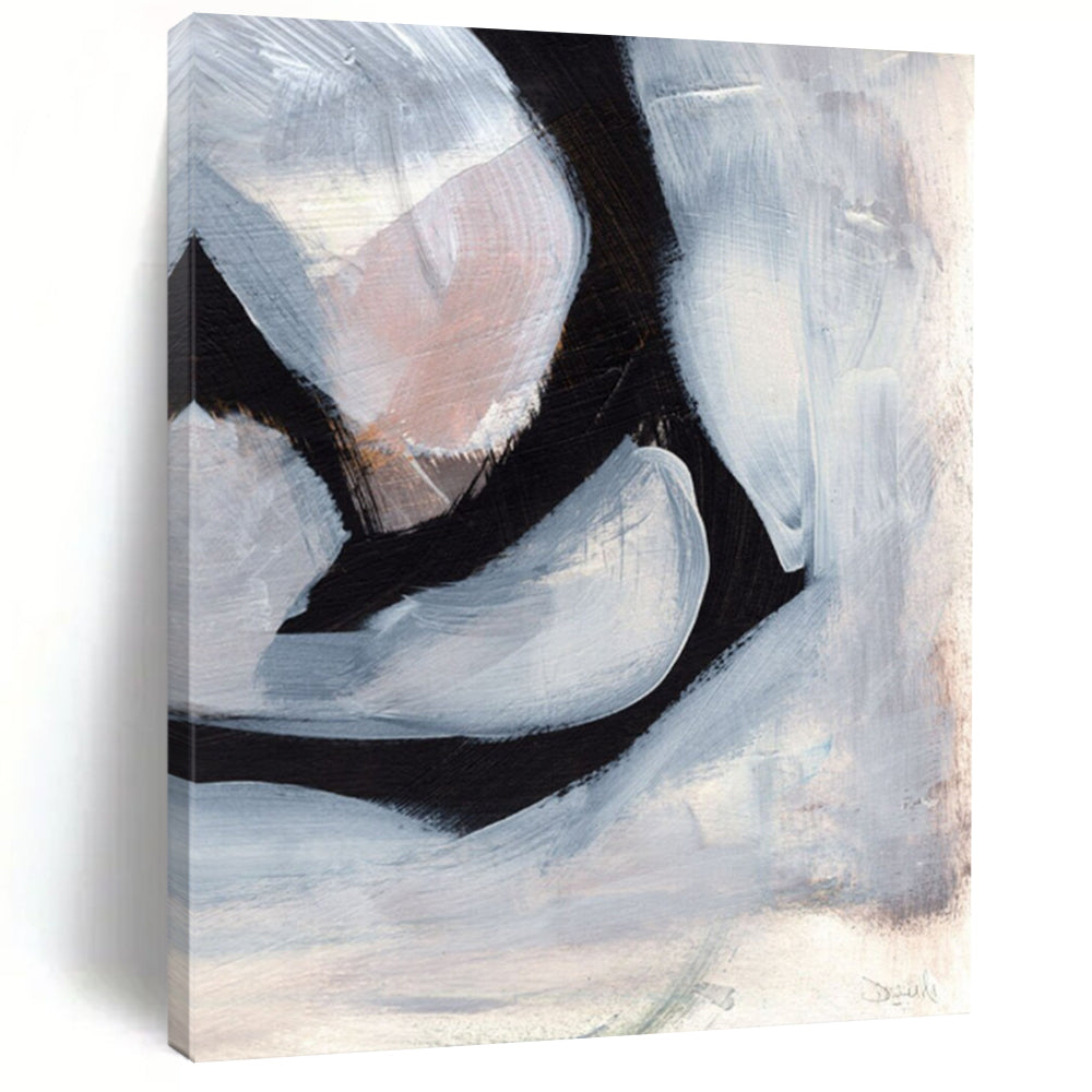 “Black & White Abstract Petals” - Contrasting Hues with Soft Shapes Painting On Canvas DS228