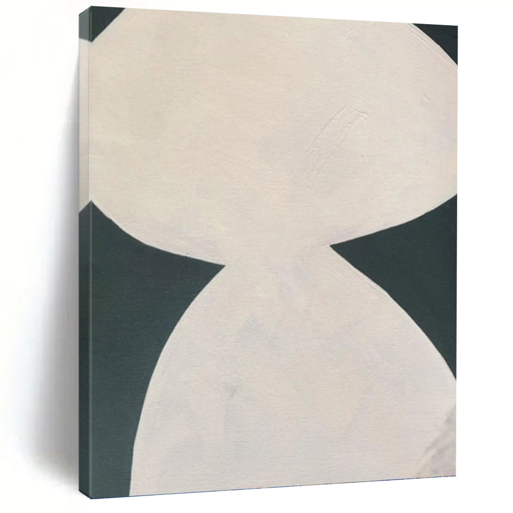 “White Curved Forms on Dark Green” - Contrasting Shapes Abstract Painting On Canvas PT1081