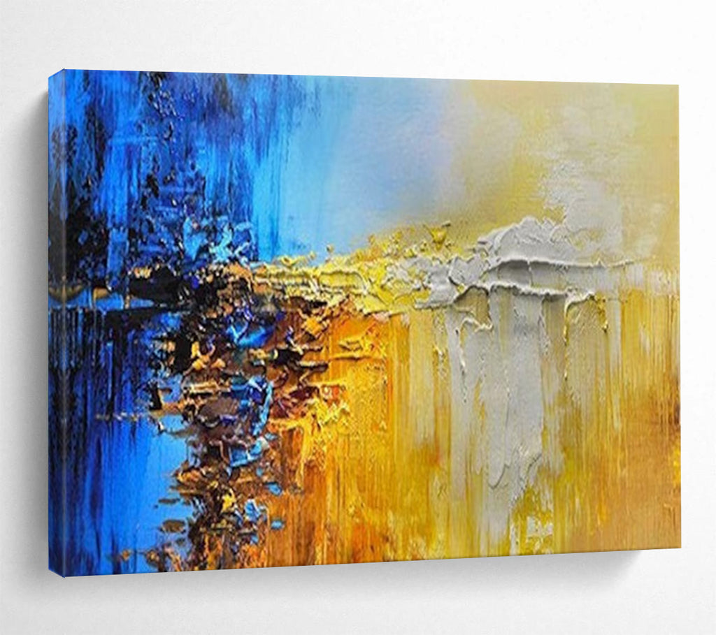 “Blue & Gold Abstract Fusion” - Bold Textured Painting On Canvas PT179