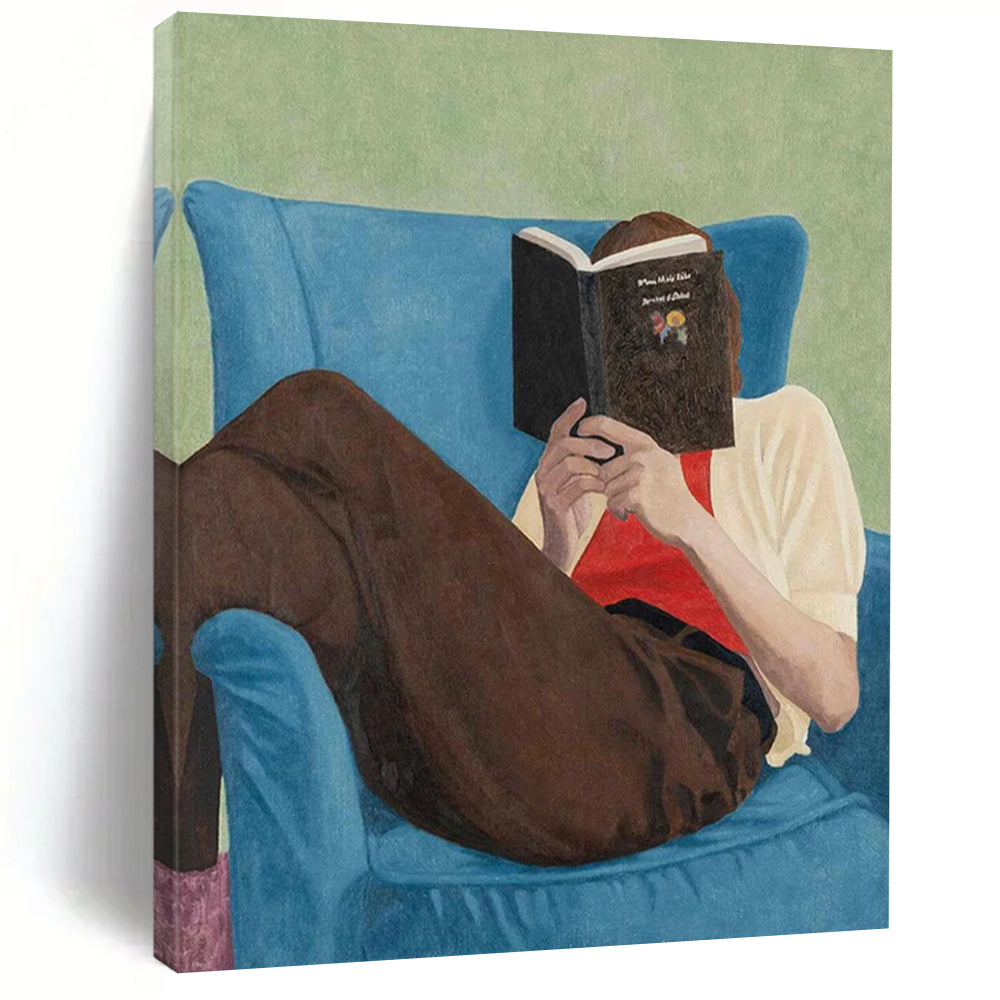 “Reading Figure in Blue Chair” - Serene Figurative Painting On Canvas DS303
