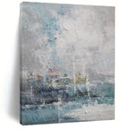 Blue, Gray and White with Textured Layers "Coastal Mist" Abstract Landscape Painting On Canvas PS1117