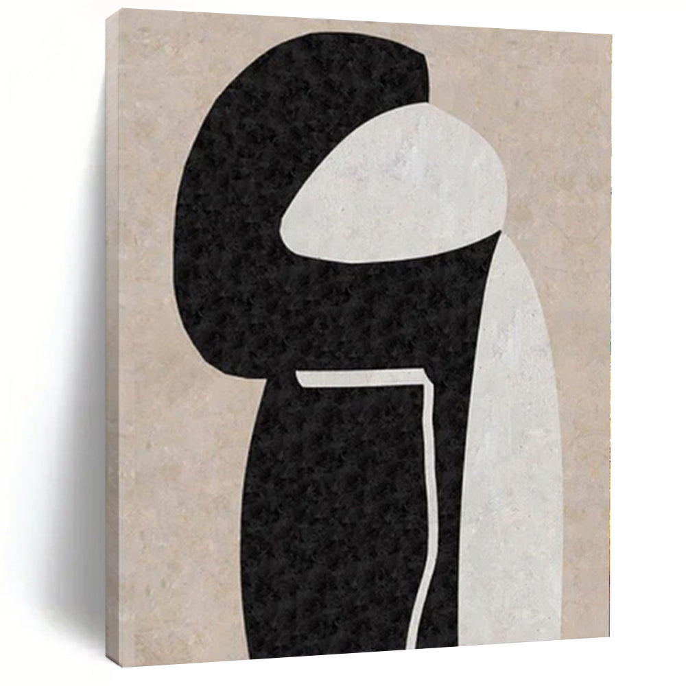 Black, White and Beige with Organic Shapes "Intimate Embrace" Abstract Painting On Canvas PS1134