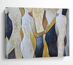 “Abstract Human Forms” - Beige, Black & Gold Figurative, Modern Oil Painting On Canvas DKS731