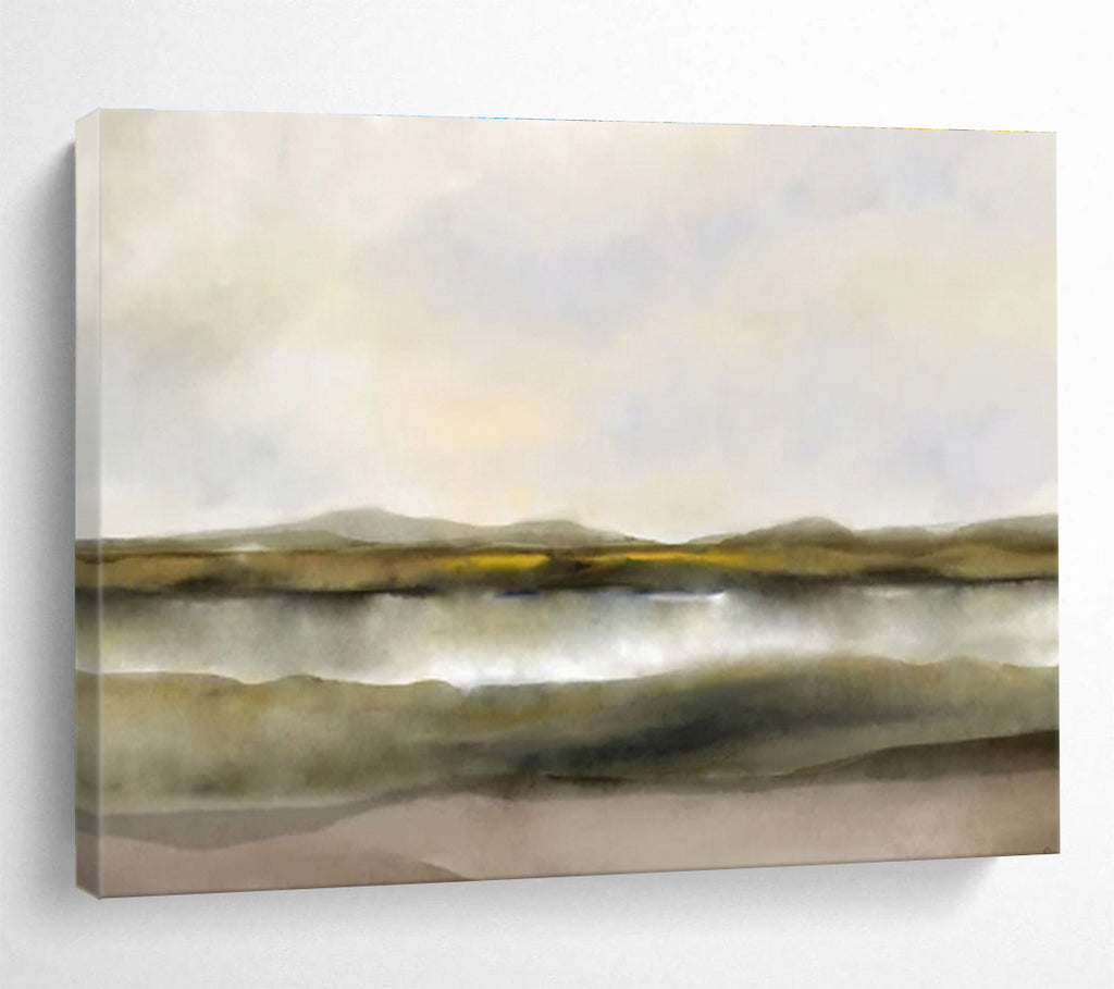Muted Tonal Landscape - Watercolor - style Landscape Painting On Canvas DKS361