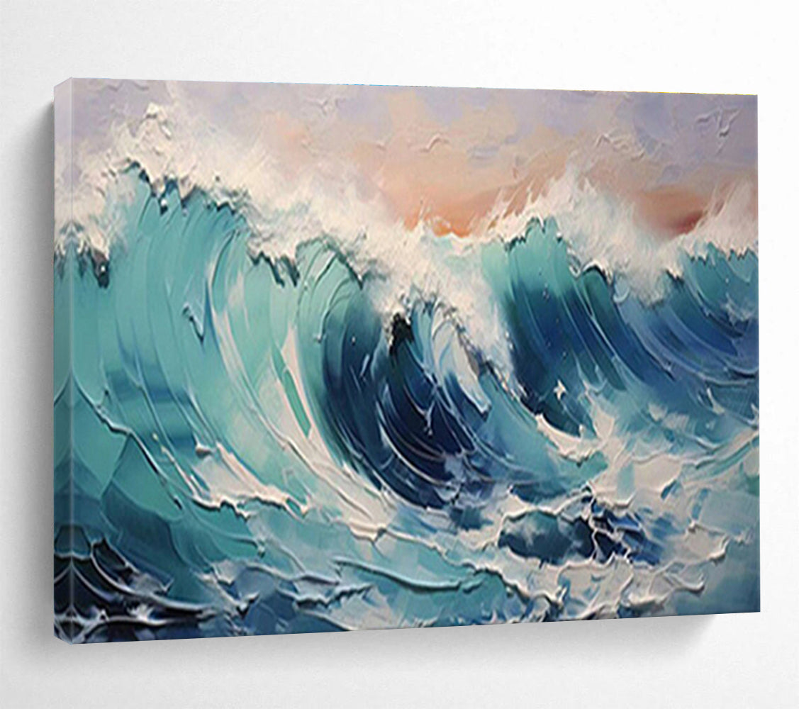 Turquoise Tide - Impasto Sea Oil Painting, Ideal for Coastal Bedroom & Patio DKS679
