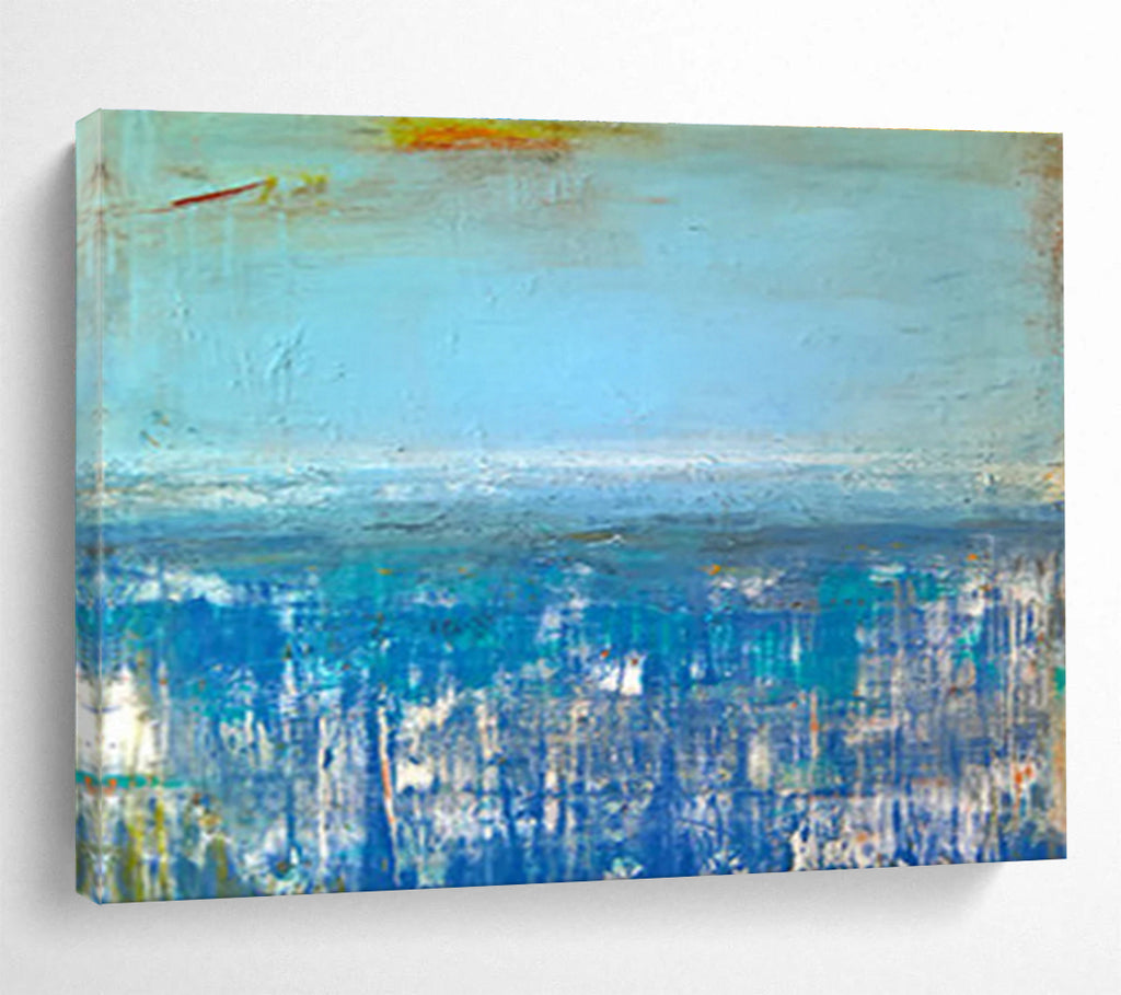 “Blue - hued Abstract Seascape” - Dreamy Impressionistic Painting On Canvas DKS389