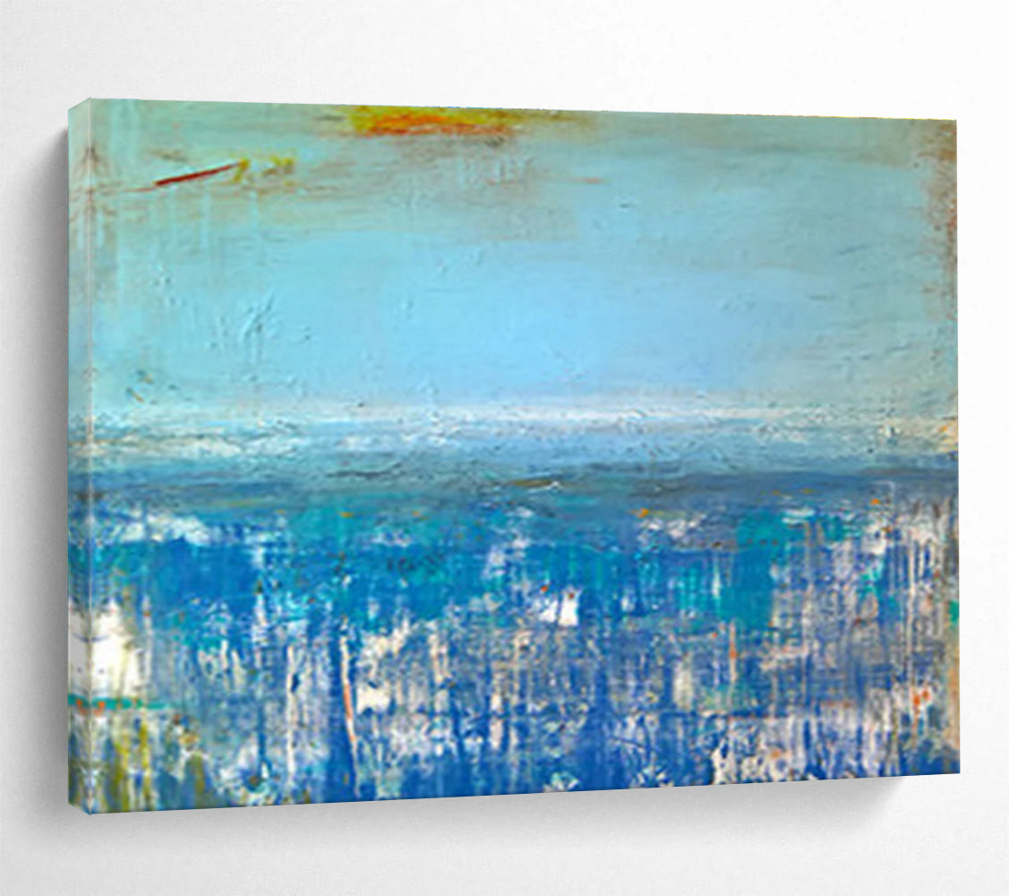 “Blue - hued Abstract Seascape” - Dreamy Impressionistic Painting On Canvas DKS389
