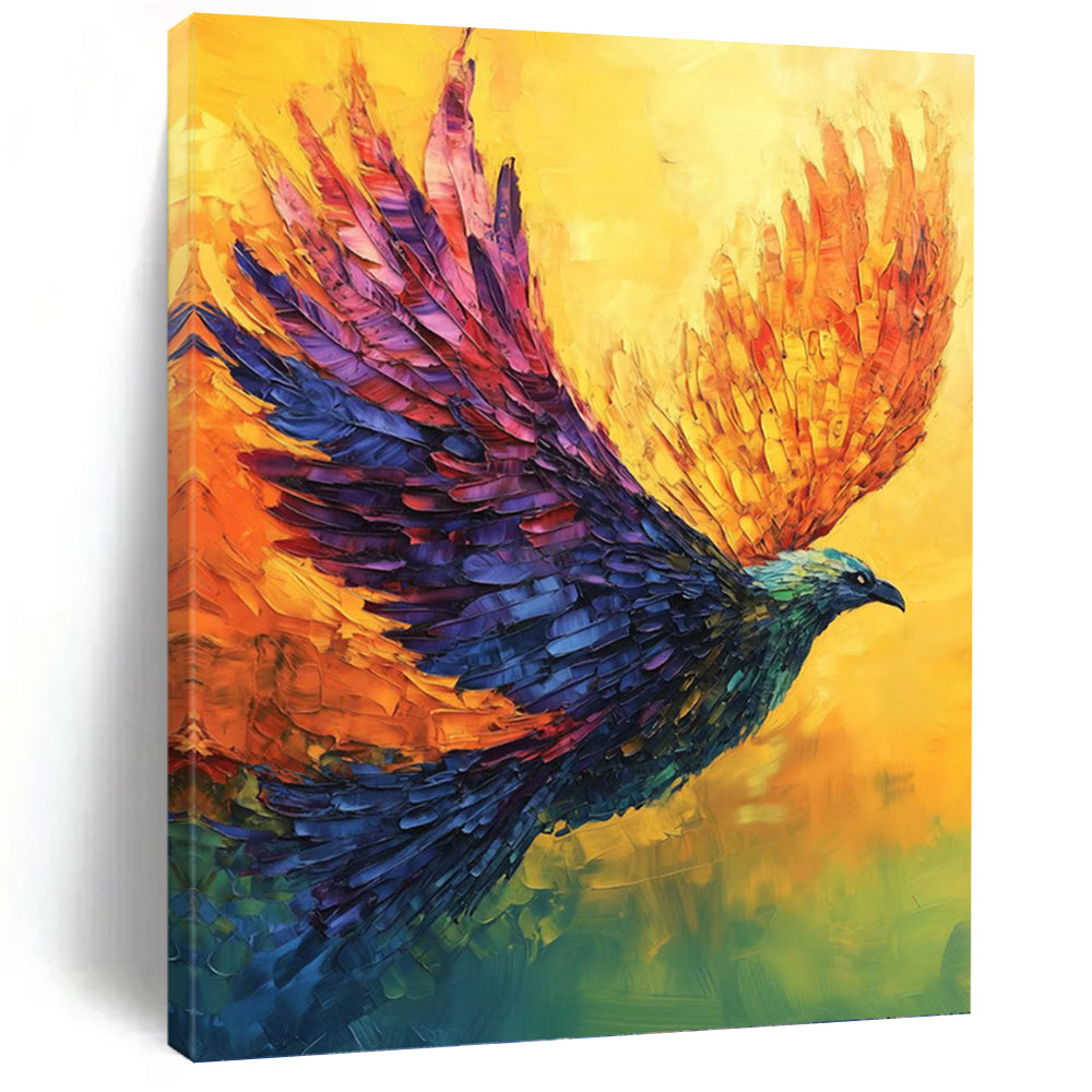 “Colorful Flying Bird” - Avian, Vibrant - Hued Painting On Canvas PT1656