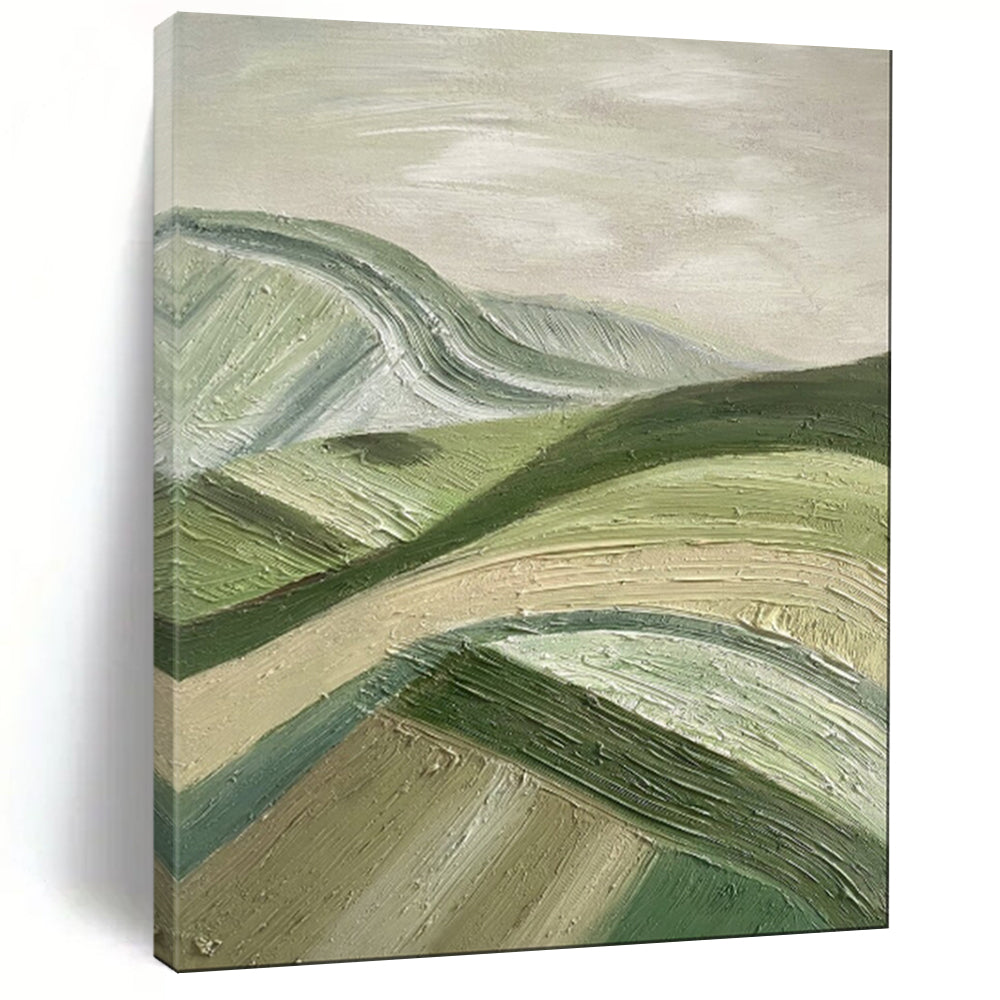 “Green Rolling Hills” - Impasto Landscape Painting On Canvas PT1988