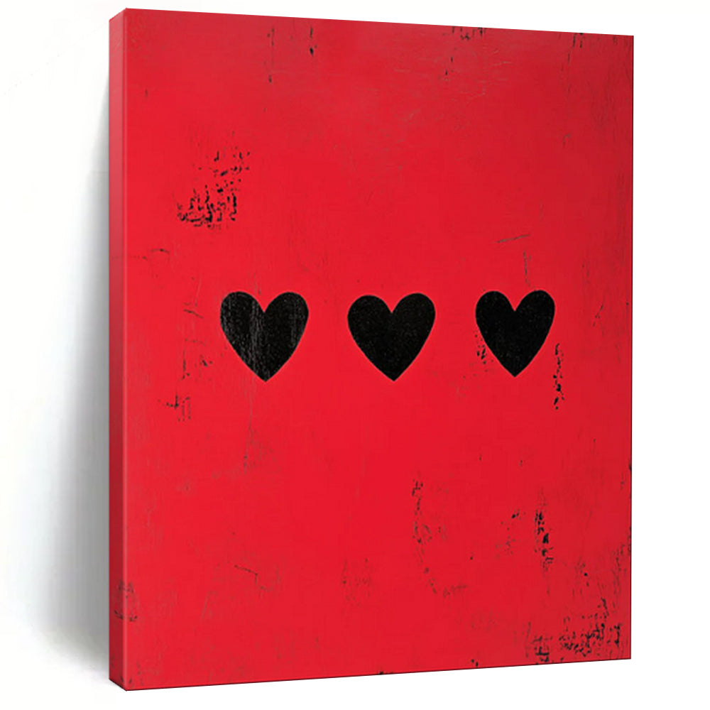 “Minimalist Red with Black Hearts” - Minimalist Conceptual Painting On Canvas PT1935