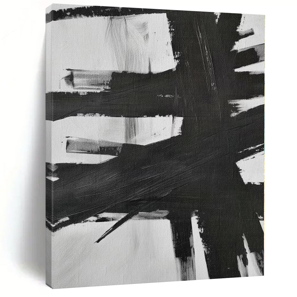 “Bold Black - White Abstract Brushstrokes” - Expressionistic Abstract Painting On Canvas PS0266