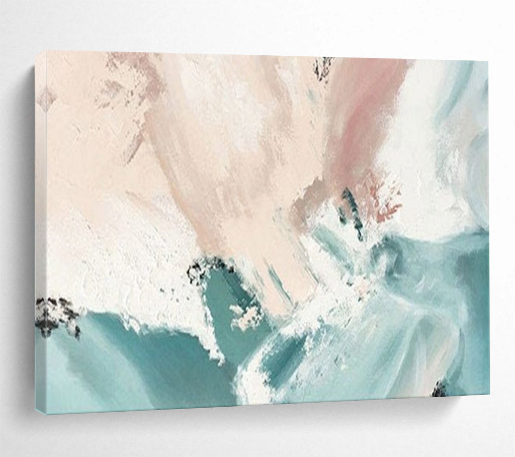 “Blush & Teal Abstract” - Soft Abstract Painting On Canvas PT182