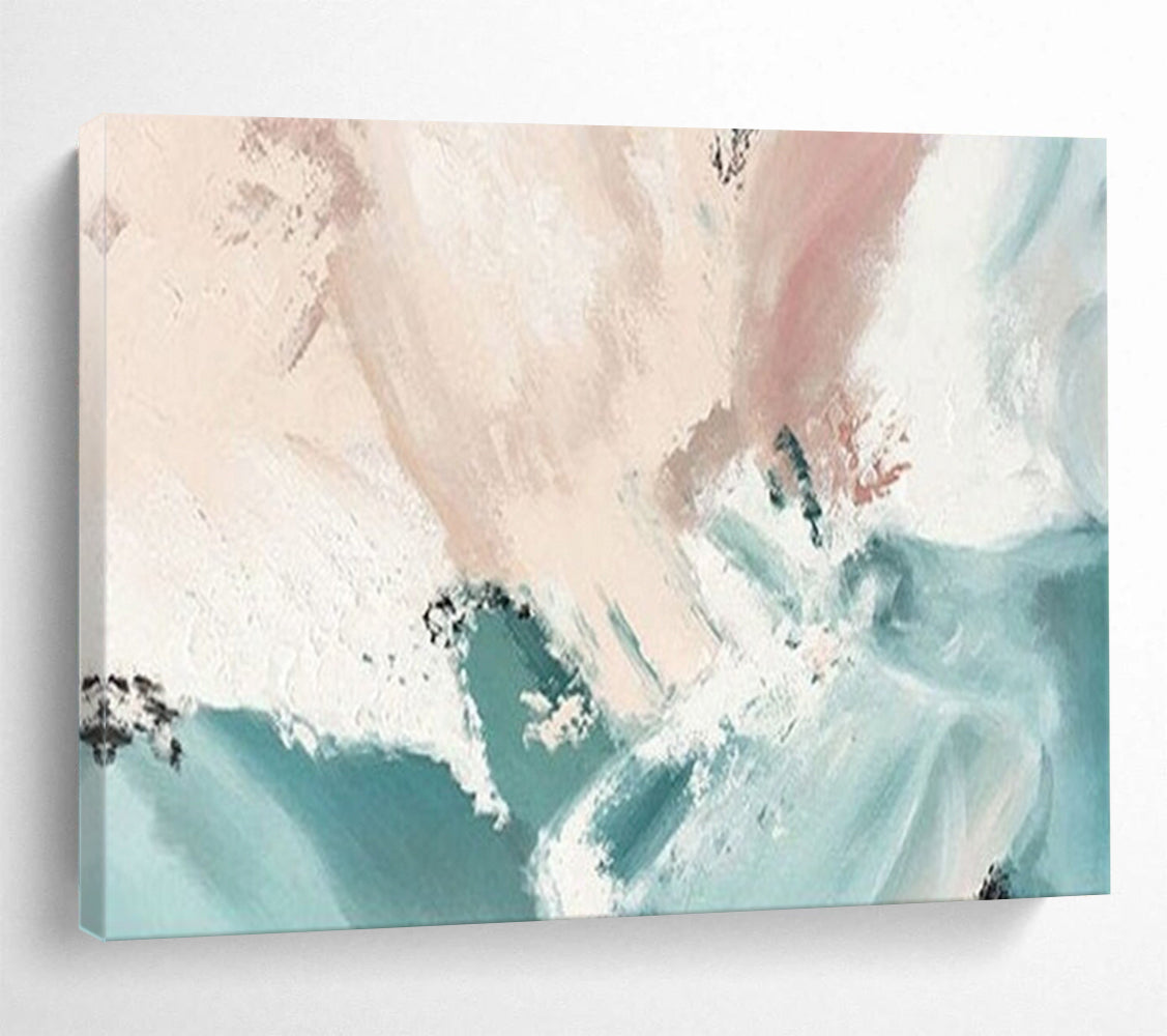 “Blush & Teal Abstract” - Soft Abstract Painting On Canvas PT182
