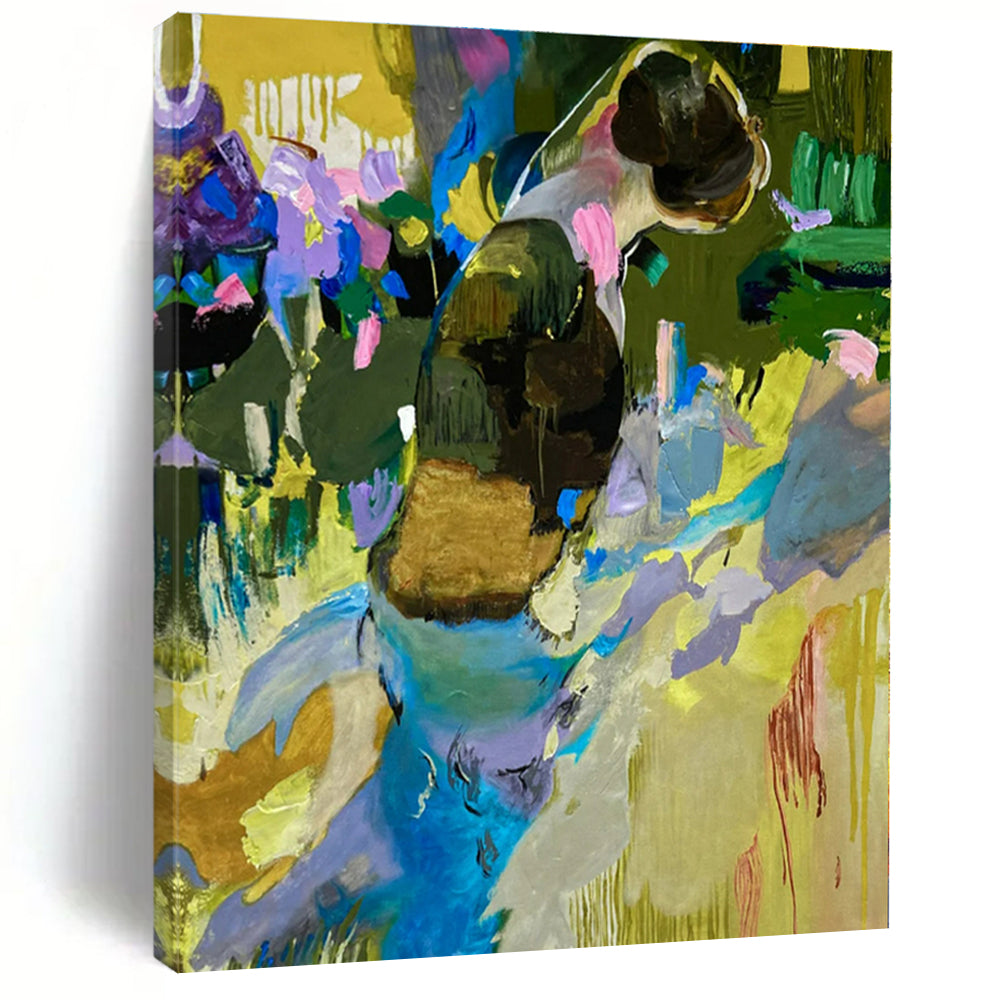 Figurative Color Pop - Abstracted Figure in Vivid Hues Painting On Canvas PS1231