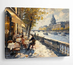 Riverbank Café - Cityscape Oil Painting, Ideal for Kitchen & Patio DKS666