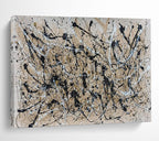 “Beige - Black - White Drip Art” - Pollock - Inspired Abstract Painting On Canvas PT1588