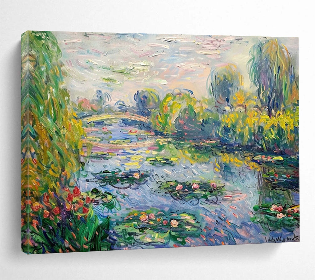 “Classic Water - Lily Pond” - Impressionistic Garden Painting On Canvas PT197