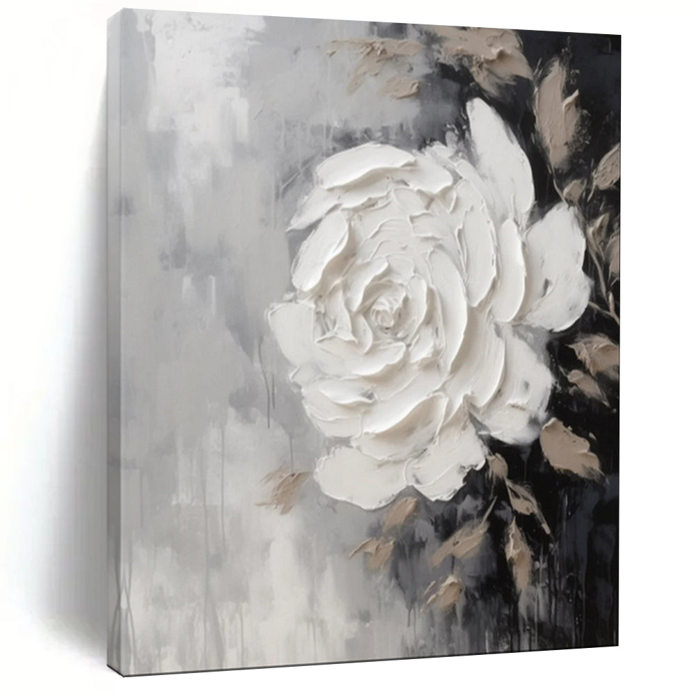 Textured White Rose, Abstract Floral, Van Gogh - Textured Style, Painting On Canvas PT2104