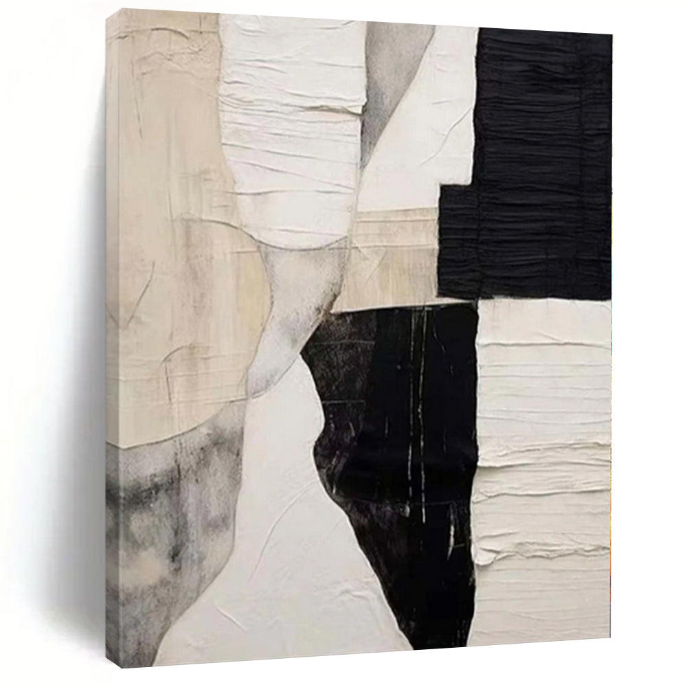 “Black - White Textured Collage” - Modern Abstract Painting On Canvas PS0157