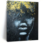 Gilded Mystery Black, White & Gold Abstract Face, Painting On Canvas PT2153