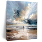 Blue, White, Gray with Beach Scene "Beach Serenity" Impressionist Painting On Canvas PS1329