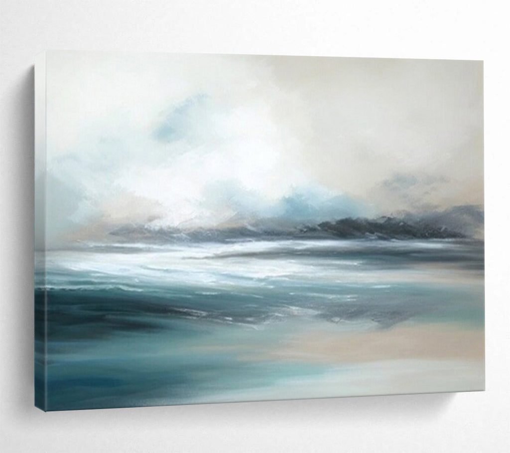 “Blue - Gray Abstract Seascape” - Calm Blue “Serene Shores” Painting On Canvas PT1638
