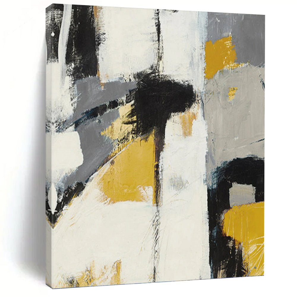 “Yellow, Gray, and Black Abstract” - Abstract, Bold - Colored Painting On Canvas PT1525