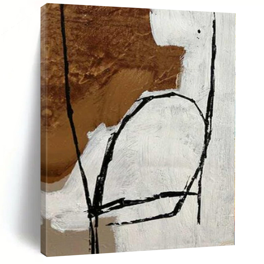 Brown, White and Black with Expressive Outlines "Abstract Figure" Abstract Painting On Canvas PS1127