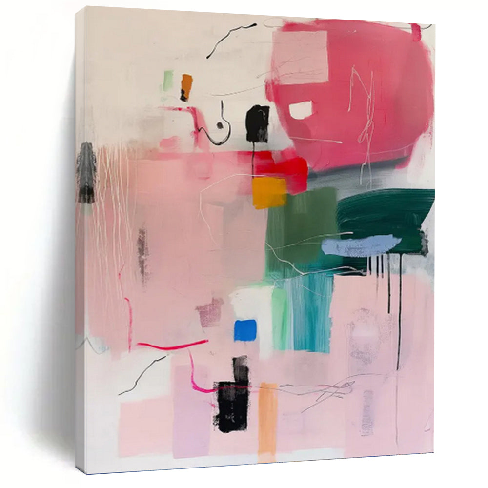 “Pink and Colorful Shapes Abstract” - Energetic Abstract Expressionism On Canvas PT0998