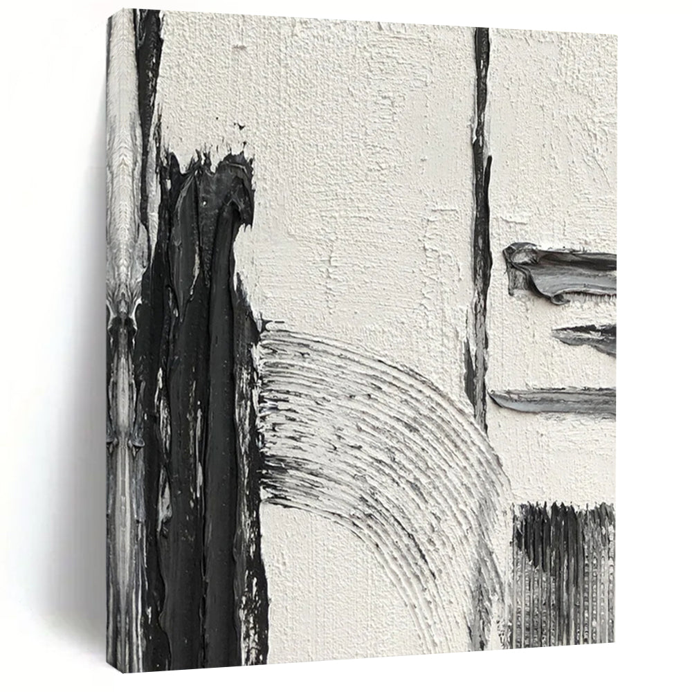 “Textured Black and White Abstract Forms” - Subtle Abstract Painting On Canvas DS386