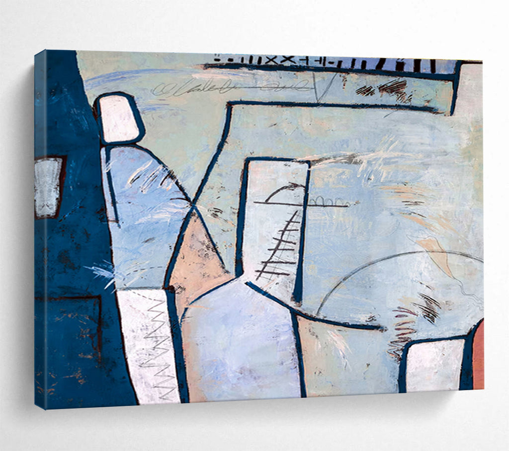 “Blue - Toned Geometric Abstract” - Geometric Abstract Painting DKS547