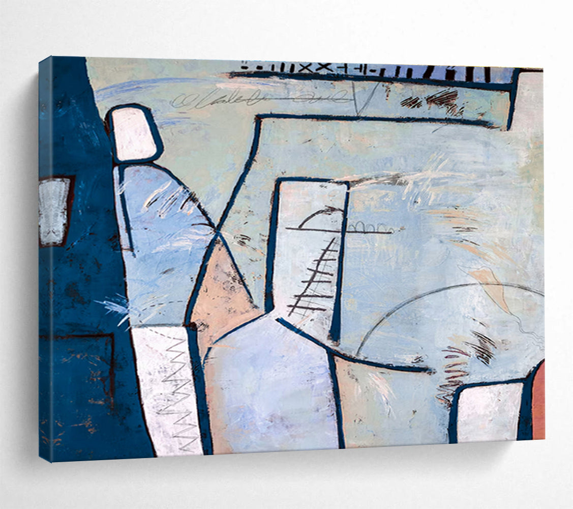 “Blue - Toned Geometric Abstract” - Geometric Abstract Painting DKS547