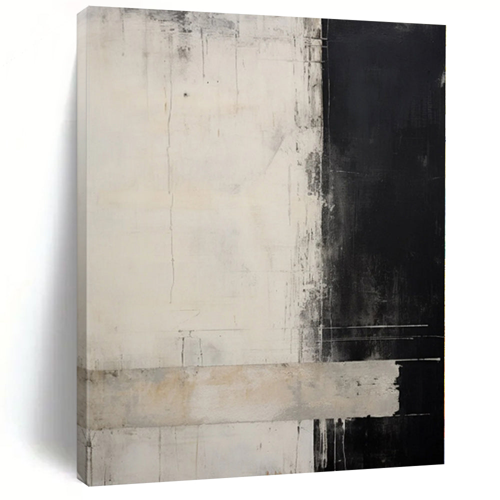 “Black - White Abstract Divide” - Monochromatic Abstract Painting On Canvas PS0220