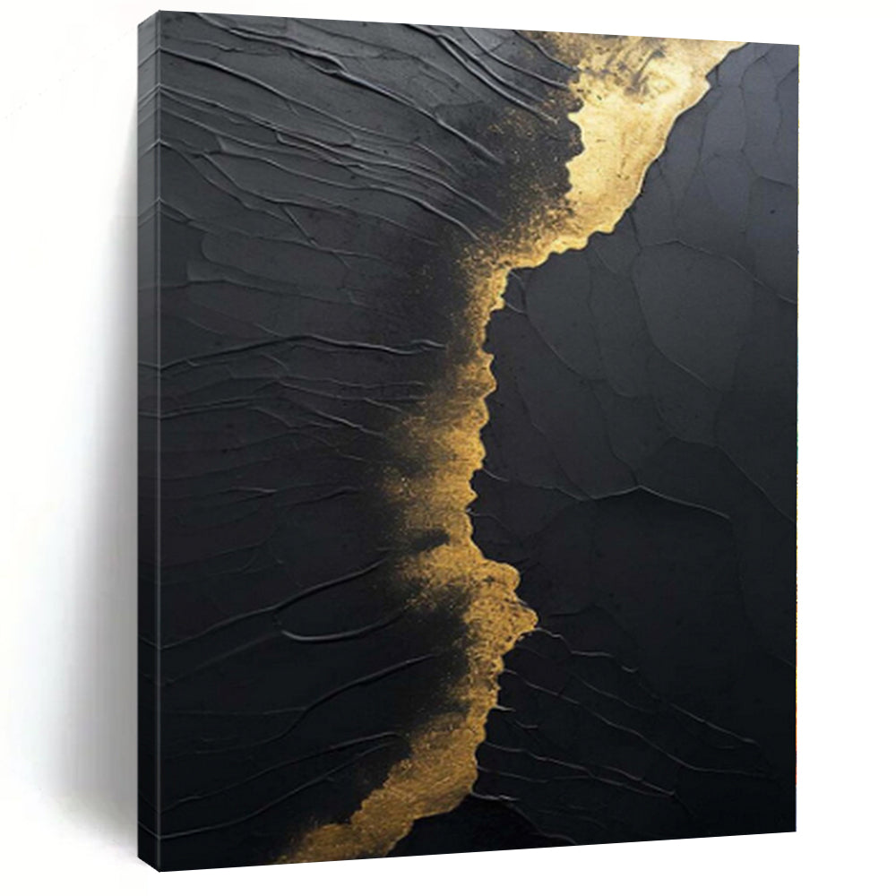 “Black - Gold Textured Abstract” - Luxe Abstract Painting On Canvas PS0167