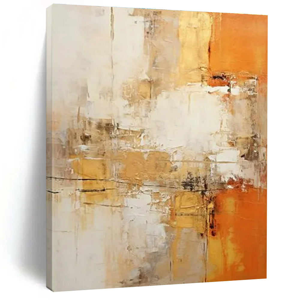 Beige, Orange & White Abstract Blend Painting On Canvas PS0817