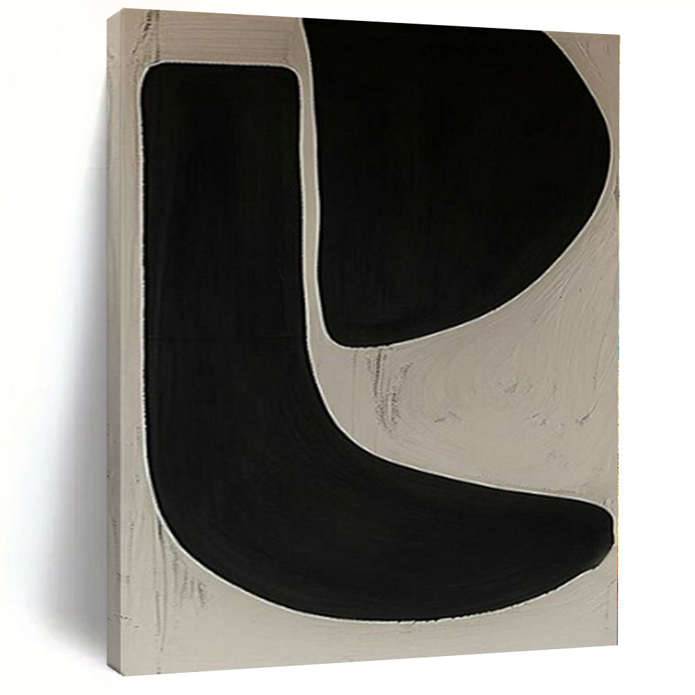 Black and White with Bold Curved Forms "Monochrome Flow" Abstract Painting On Canvas PS1106