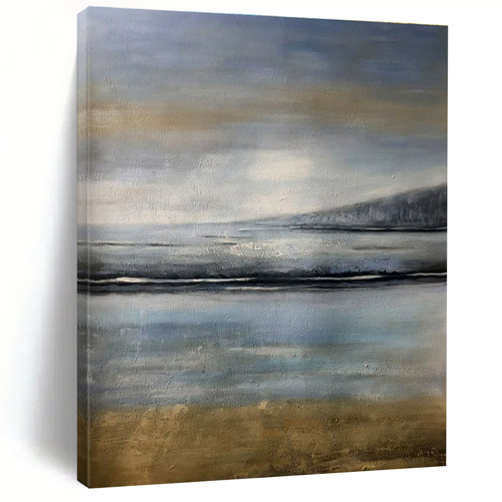 Calm Blue - Gray Seascape, "Silent Shores" – Abstract Landscape Painting On Canvas PS0908