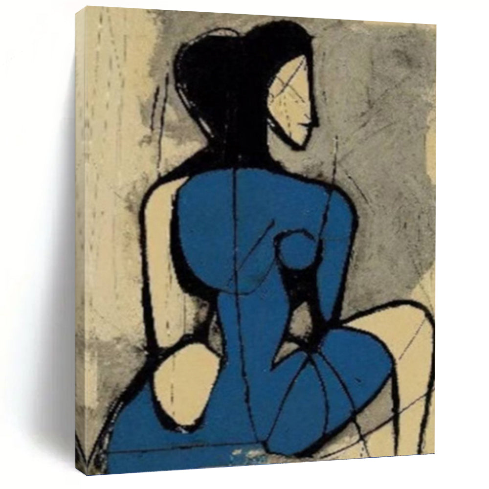 “Abstract Blue - Figure Cubist Style” - Cubist - Inspired Figure Painting On Canvas PT1417