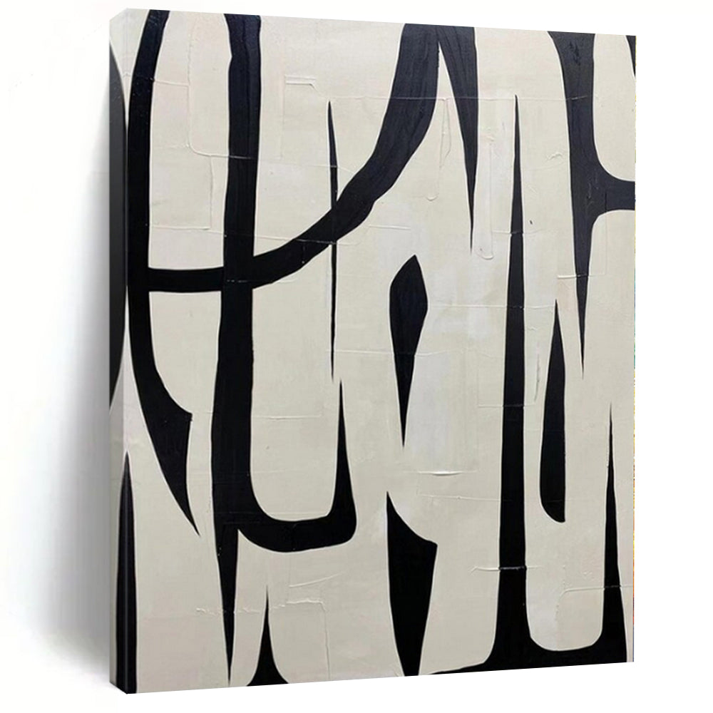 Black and White with Bold, Intertwined Forms "Dynamic Interplay" Abstract Painting On Canvas PS1133