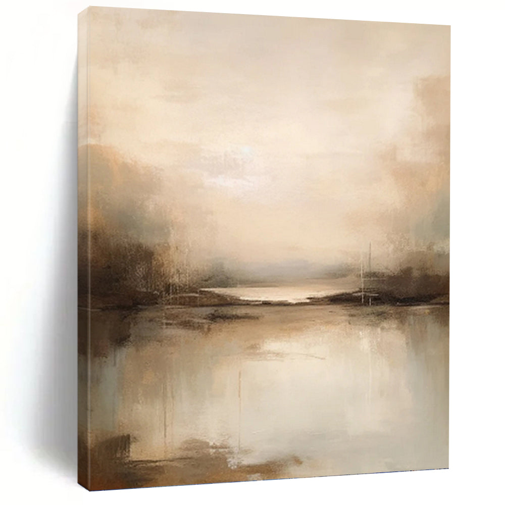“Neutral - Toned Lake Abstract” - Impressionist Abstract Painting On Canvas PT1253