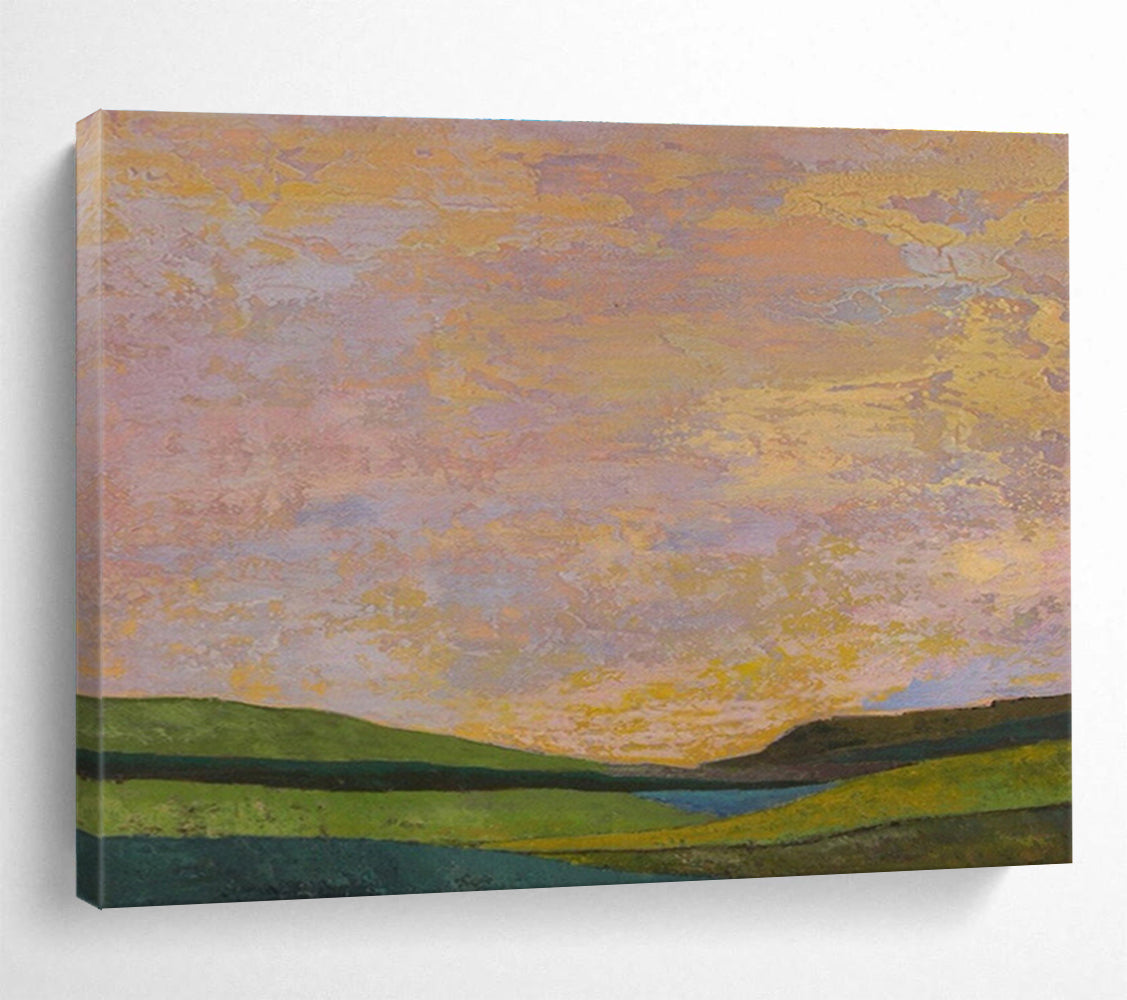 “Pastel Sunset Fields” - Decorative Landscape Painting On Canvas DKS438