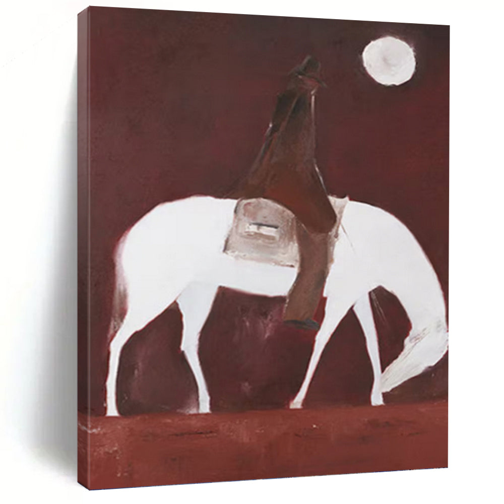 “Rider on White Horse in Red” - Minimalist - Inspired Figurative Painting On Canvas PT1425