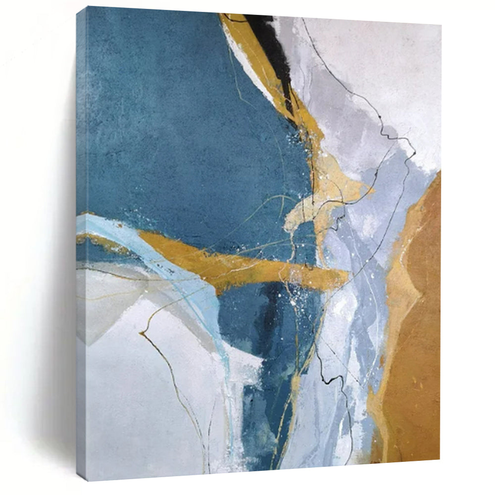 “Blue - Gold Abstract” - Abstract Expressionist Painting On Canvas PT2332