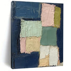 “Pastel Squares on Navy” - Minimalist Abstract Painting On Canvas DS013
