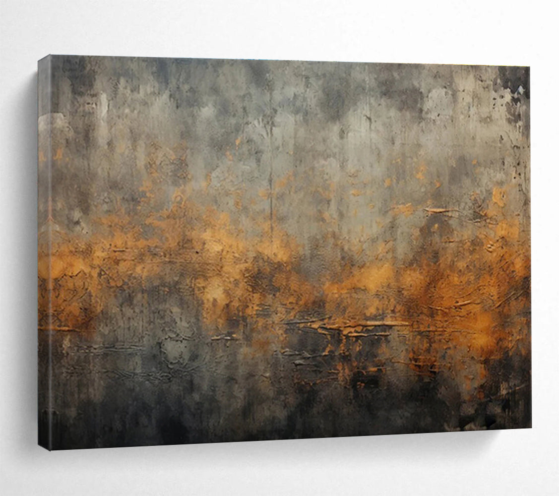 Gray and Orange Textured Abstract - Industrial - inspired Abstract Painting On Canvas DKS369